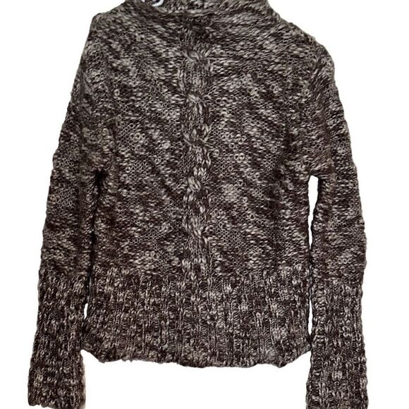 Ladies Size M Absinthe Heathered Brown Mock Neck Braid Ribbed Knit Sweater - Picture 3 of 9